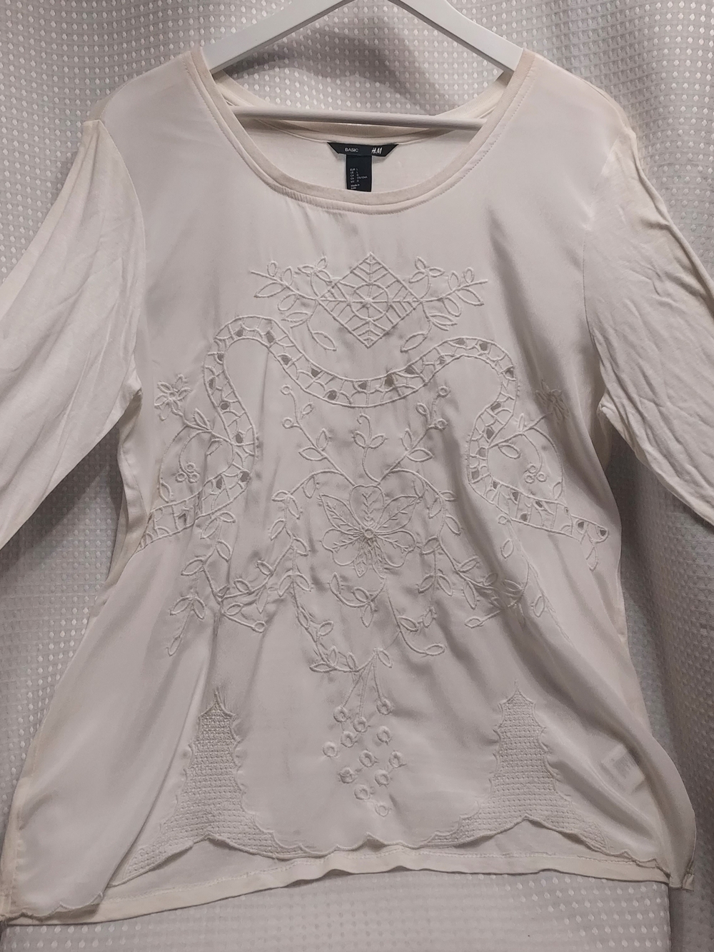 H&M Cream Embroidered Long Sleeve Women's Top
